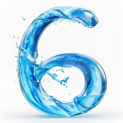 Fototapeta premium Water alphabet, realistic numbers water, water font number 6