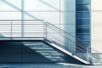 Fototapeta premium Modern building exterior with metal stairs and shadow on white wall