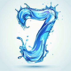 Water alphabet, realistic numbers water, water font number 7