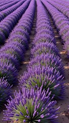 Tranquil lavender field in full bloom endless rows of purple against earthy tones