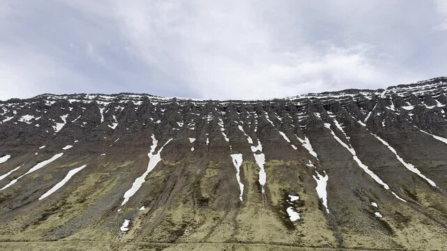 Isafjordur, Iceland - scenic view of flat top mountains carved and caused by subglacial eruption and ice scraping