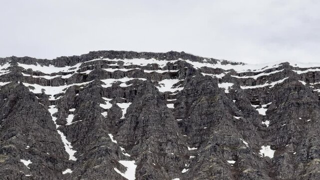 Isafjordur, Iceland - rough scenic view of flat top mountains carved and caused by subglacial eruption and ice scraping