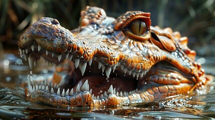 Fototapeta premium Close Up of a Crocodile's Jaw with Sharp Teeth