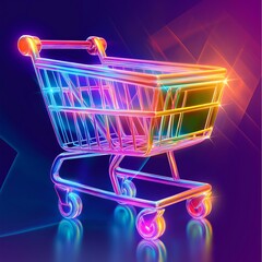 Shopping cart icon, dazzling light, sparkling feeling，gradient colors, psychedelic colors ，bright colors