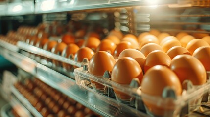 Choosing new eggs from a plastic tray on a store shelf