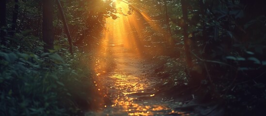 Ray Of The Sun In The Forest Path