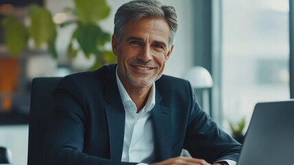 Fototapeta premium Businessman in a Modern Office Setting, Posing for a Professional Portrait