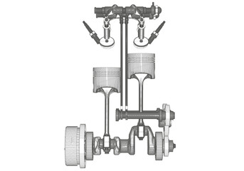 Black motorcycle engine on white background.