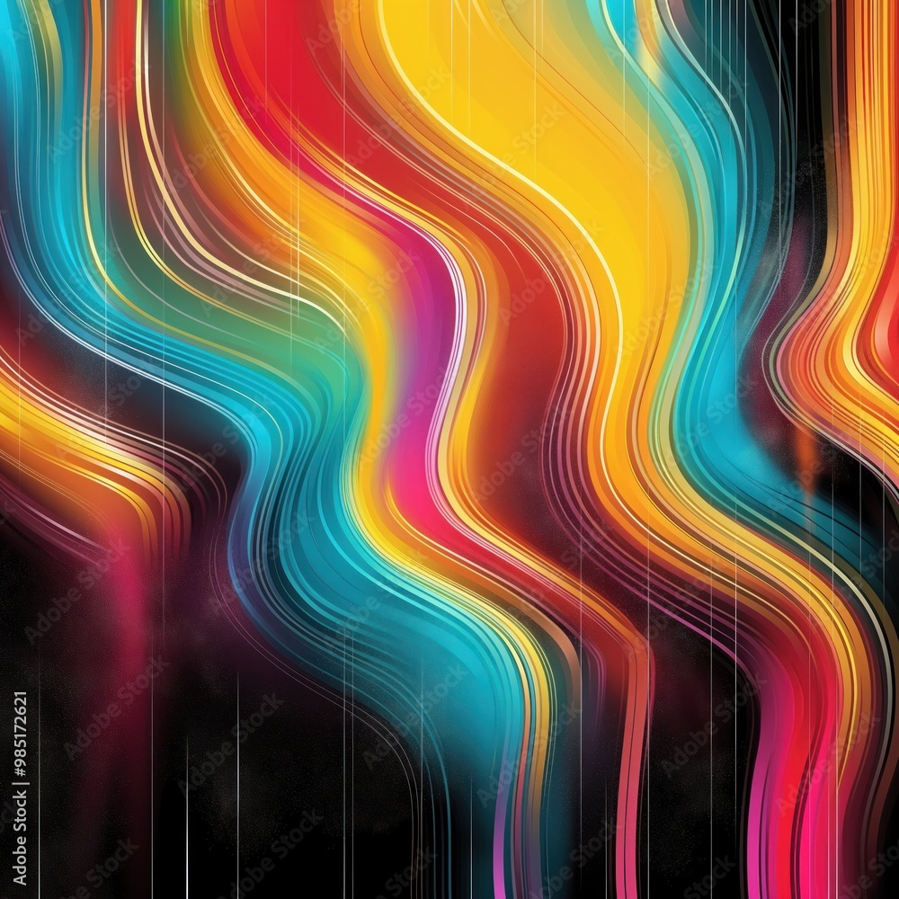 Poster Abstract background design with bright, bold, and vibrant colors. Intricate patterns and textures create a dynamic visual effect. Shiny shapes and graphic elements add depth and visual interest.