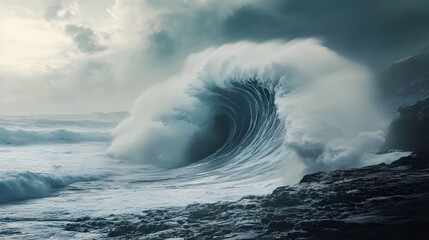 Giant waves near the beach forming beautiful image