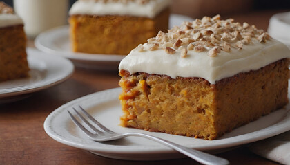 piece of sweet potato cake with cream cheese icing on a plate