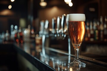 Chilled beer on a bar countertop