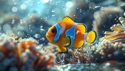 Fototapeta premium Pompadour fish playing on coral reefs.