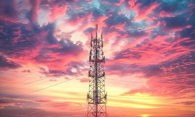 Obraz premium Tall signal tower with beautiful sky.
