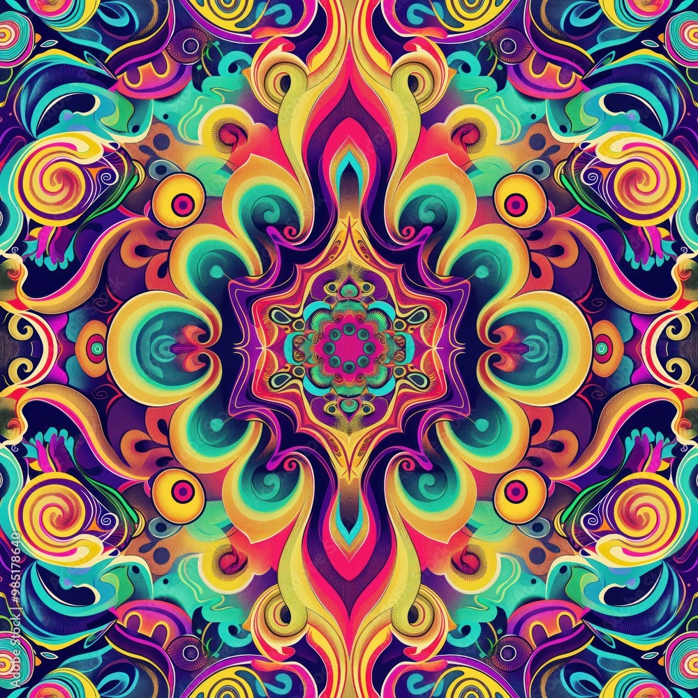 Leinwandbilder psychedelic pattern design with vibrant colors and shapes. abstract illustration with intricate deta
