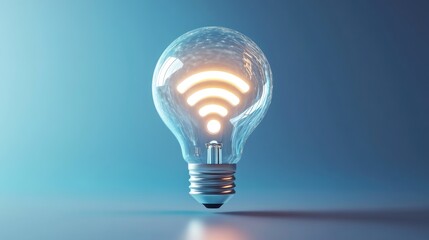 A glowing light bulb with a wifi symbol inside, representing the idea of wireless connection.