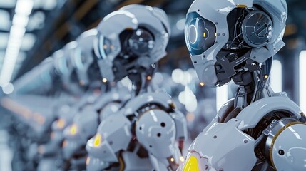 Fototapeta premium Advanced AI-powered manufacturing robots in a factory.