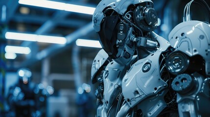 Fototapeta premium Advanced AI-powered robotic exoskeleton for industrial use.