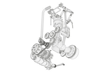 Two-cylinder engine on a white background. 