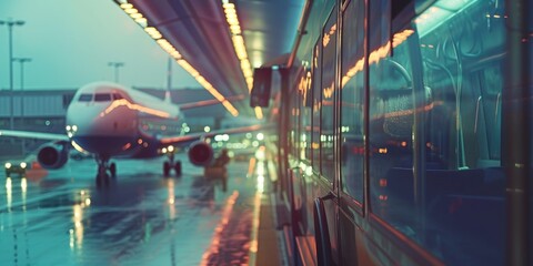 Transport service carries travelers to the airport for their departure.