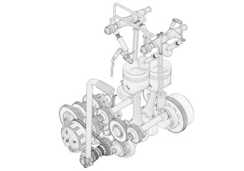 Two-cylinder engine on a white background. 