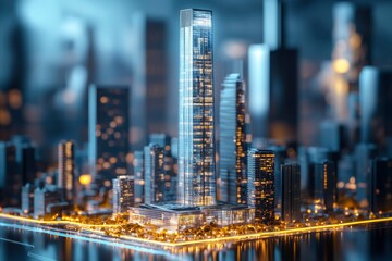 Fototapeta premium A Detailed Model of a Modern Cityscape with a Tall Skyscraper