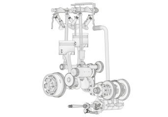 Two-cylinder engine on a white background. 