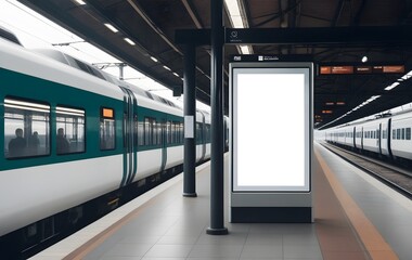 An empty blank billboard or advertising poster in a train station.