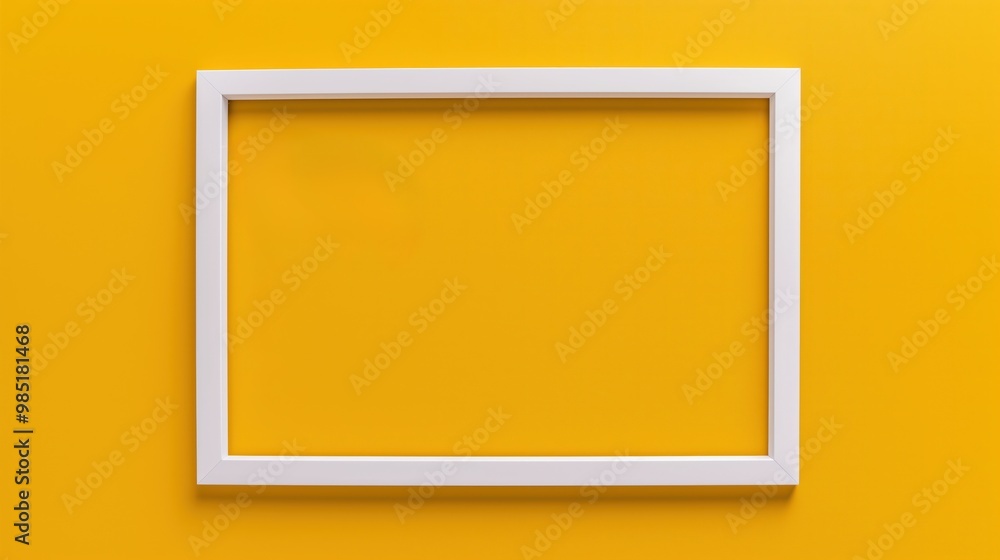Poster Yellow background with white frame featuring quotation marks for text. Empty card with design space. Isolated grunge texture, abstract art, blank quote mark, copy space, illustration, pattern,