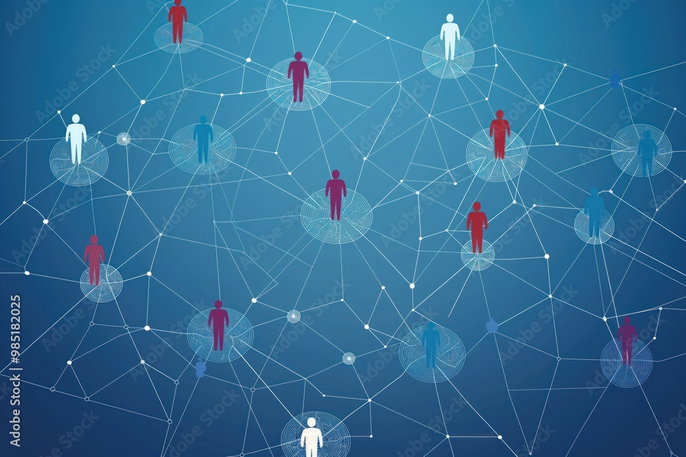 Poster Illustration of people connecting in a global network. Social connections in cyberspace. Business and team collaboration. Human relationships in digital world.