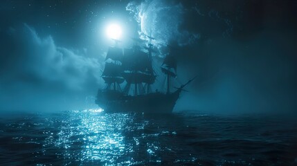 Mystical Ship Sailing Under a Full Moon