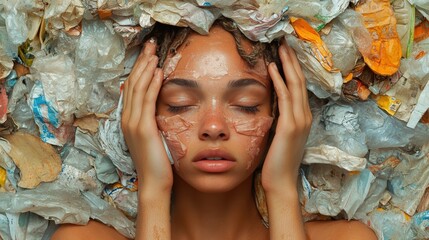 Plastic waste crisis engulfing a person