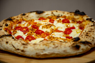 Traditional Brazilian artisan chicken pizza with catupiry cheese. Frango com catupiry