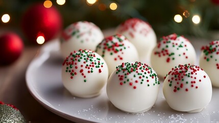 Obraz premium White Chocolate Truffles with Red and Green Sprinkles