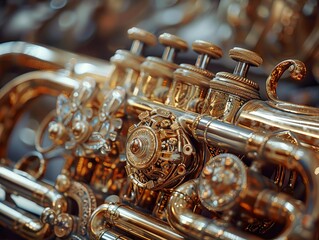 Close-up of a Golden Trumpet's Intricate Valve System
