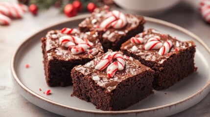 Peppermint Brownie Squares on a Plate