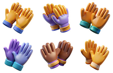 PNG gloves 3d collection, in cartoon style minimal on transparent, white background, isolate

