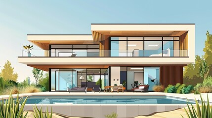 Modern Two-Story House with Pool and Patio