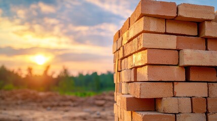 Pile of Bricks with Sunset Background