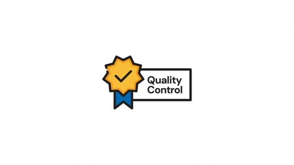 Quality Control badge ribbon animation on 4K white background
