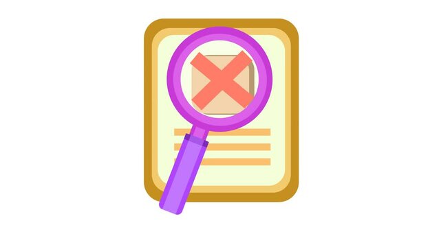 Incomplete checklist with review. Cartoon animation in Transparent background. Suitable for failed document check and scan task progress video content. Alpha channel