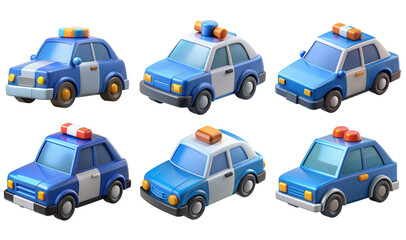 Fototapeta premium PNG police car 3d collection, in cartoon style minimal on transparent, white background, isolate 