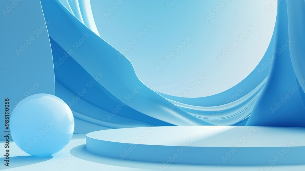 Aufkleber minimalistic blue background with smooth, delicate waves, dynamic curves. airy, artistic, design fea