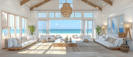 Modern coastal living room with nautical decor.