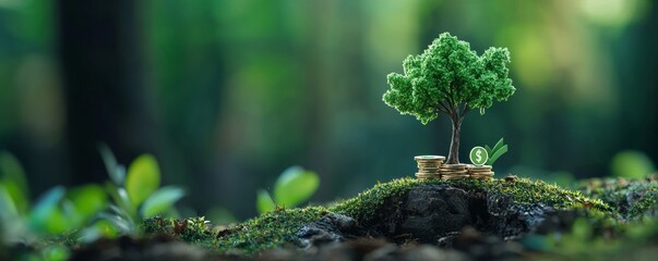 Tree Growing From Coins in Nature Setting