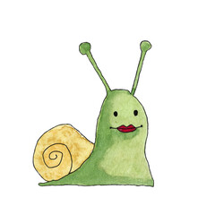 Little adorable snail as an illustration for children and adults on a transparent background