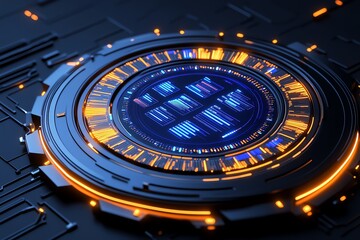 Naklejka premium Abstract circular chart, with glowing segments representing key business data points