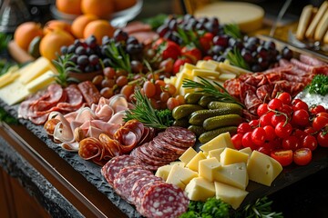 Gourmet charcuterie board styled for party.