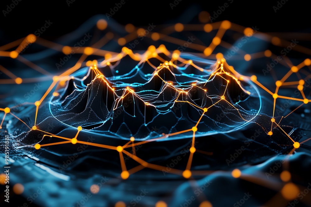 Aufkleber Abstract data visualization, with interconnected lines and dots forming a network of business analytics