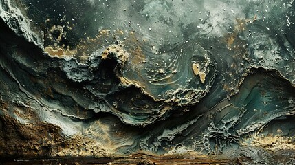 Fototapeta premium Abstract Stone Texture: Green and Gold Landscape